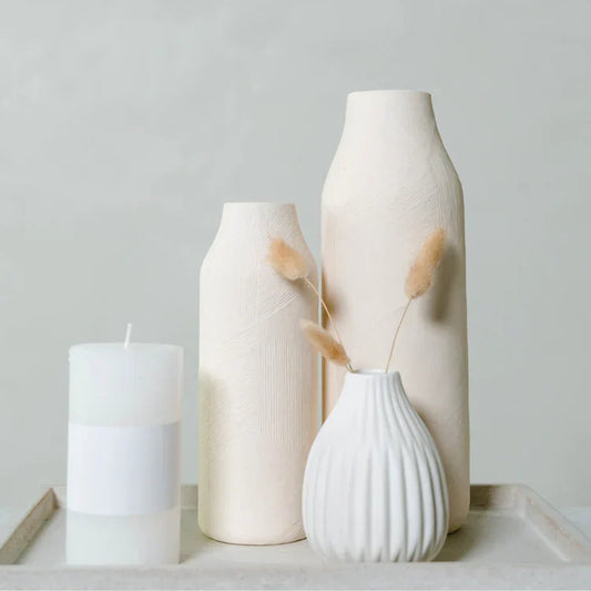 Stone Haze – White & Beige Vase Set (4-Piece)